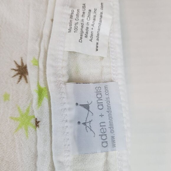 Aden + Anais cotton muslin wrap baby boy girl green brown stars Blanket - Picture 2 of 4